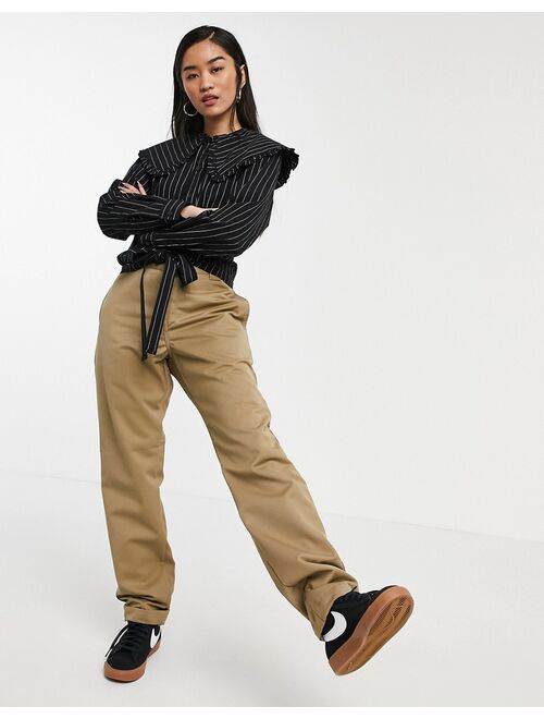 COLLUSION pinstripe cropped shirt with oversized collar