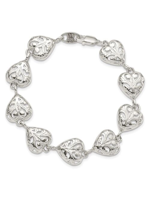 White Sterling Silver bracelet Fancy 7 in 13 mm Heart