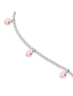 White Sterling Silver bracelet Themed 6 in Polished Children's Enameled Heart