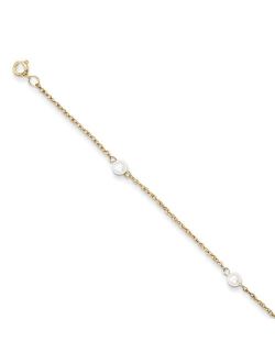 14K Yellow Gold bracelet Pearl Freshwater White 6 in 3 mm