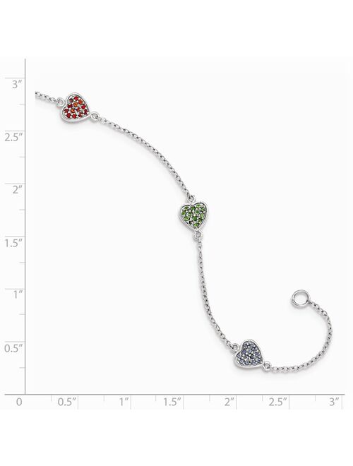 White Sterling Silver bracelet Themed Glass Multi-color 6 in