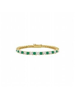 Created Emerald & CZ Tennis Bracelet With 4 CT TGW on 14K Yellow Gold, 23 Stones