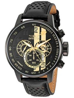 Men's S1 Rally 48mm Stainless Steel Chronograph Quartz Watch with Black Leather Band, Black (Model: 19289)