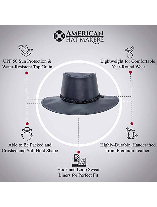 American Hat Makers Weatherproof Crusher Outback Leather Hat for Men and Women