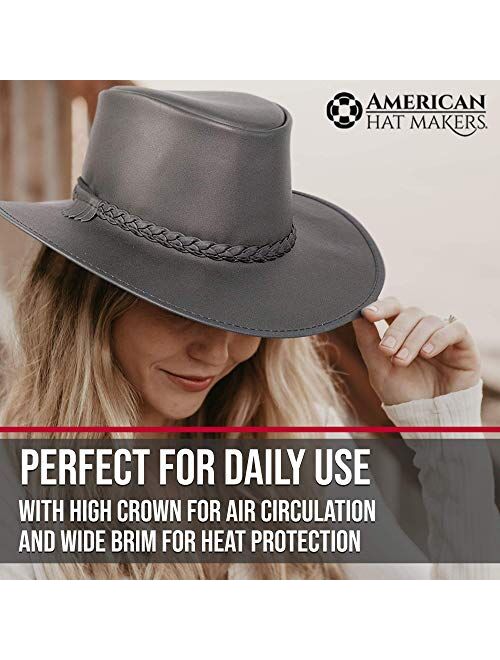 American Hat Makers Weatherproof Crusher Outback Leather Hat for Men and Women