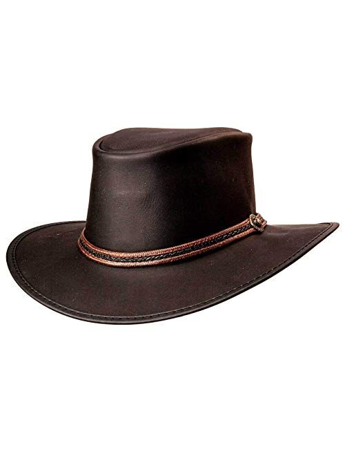 American Hat Makers Midnight Rider Bravo Outback Leather Hat for Men and Women — Handcrafted