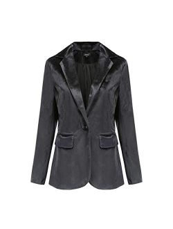 CNBPLS Women 1 Button Velvet Blazer Coat, Casual Long Sleeve Blazers,Slim Fit Lapel Office Jacket Suit
