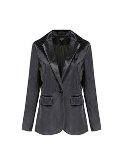CNBPLS Women 1 Button Velvet Blazer Coat, Casual Long Sleeve Blazers,Slim Fit Lapel Office Jacket Suit