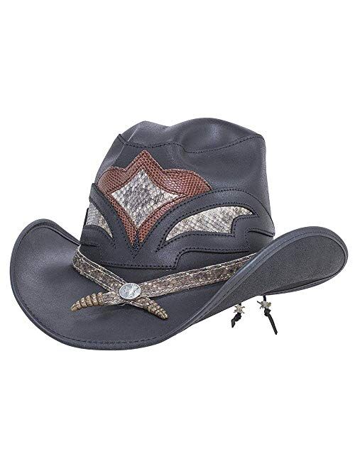 American Hat Makers Storm Leather Cowboy Hat with Rattlesnake Skin Band — Handcrafted, Genuine Leather
