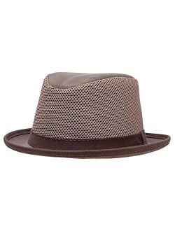 American Hat Makers Player, Leather and Mesh Fedora Sun Hat