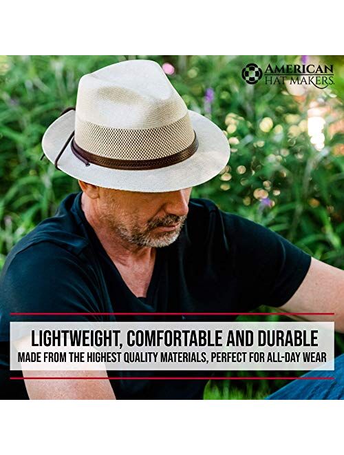 American Hat Makers Tuscany Straw Fedora Hat - Handcrafted, UV Sun Protection