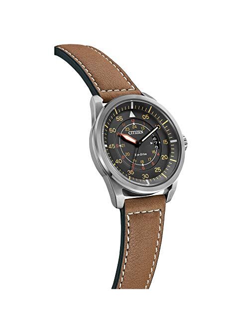 Citizen Men's Eco-Drive Watch in Stainless Steel and Brown Leather Strap Watch with Date, AW1361-10H