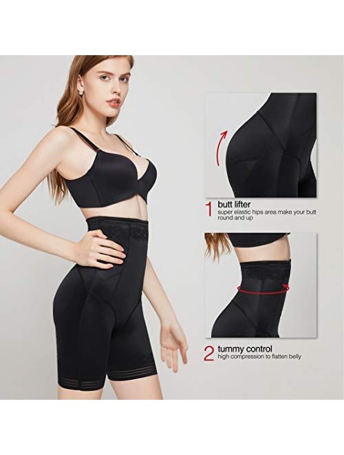 MERRIGE Shapewear for Womens Tummy Control High-Waist Panty Mid-Thigh Body Shaper Bodysuit