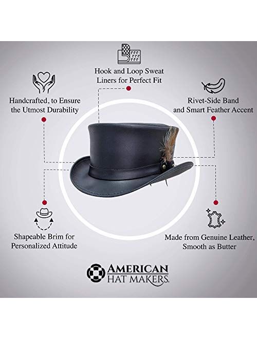 American Hat Makers Marlow Leather Top Hat — Handcrafted, Genuine Leather, Victorian Steampunk Hatter