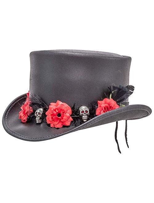 Voodoo Hatter El Dorado-Red Death Band Black Leather Top Hat