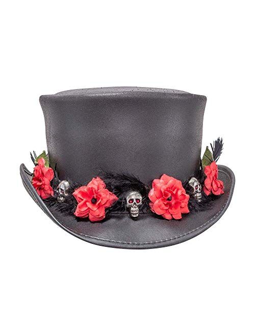 Voodoo Hatter El Dorado-Red Death Band Black Leather Top Hat