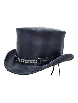 American Hat Makers El Dorado Top Hat with Chain Band — Handcrafted, Genuine Leather
