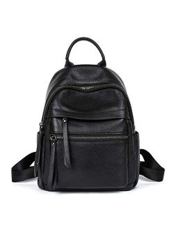 Genuine Leather Backpack Purse for Women Multi-functional Elegant Daypack for ladies (Black)