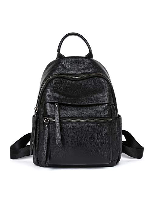 Coolcy Genuine Leather Backpack Purse for Women Multi-functional Elegant Daypack for ladies (Black)