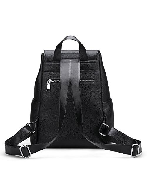 New Women Real Genuine Leather Backpack Purse vintage SchoolBag by Coolcy (Black)