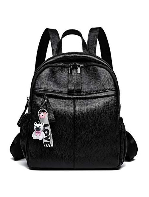 Coolcy Genuine Leather Backpack Purse for Women Multi-functional Soft Leather Daypack for ladies (Black)