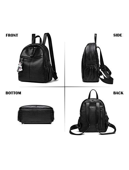 Coolcy Genuine Leather Backpack Purse for Women Multi-functional Soft Leather Daypack for ladies (Black)