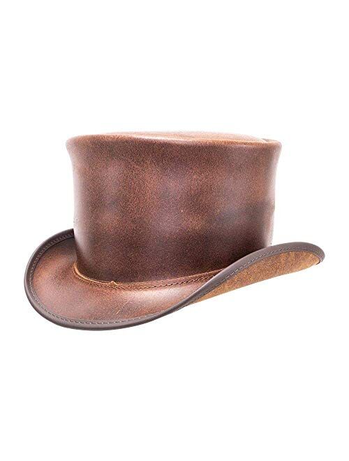 American Hat Makers El Dorado Leather Top Hat — Handcrafted, Genuine Leather — Brown