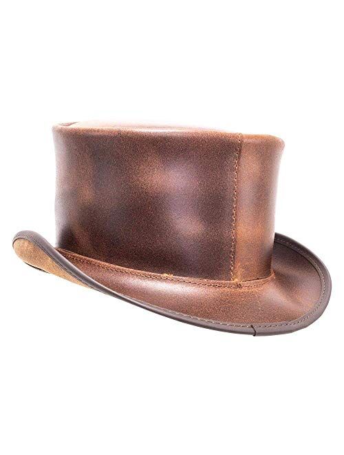 American Hat Makers El Dorado Leather Top Hat — Handcrafted, Genuine Leather — Brown
