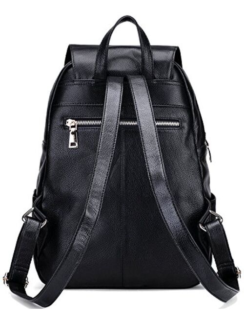 Coolcy Casual Women Real Genuine Leather Backpack (Black)
