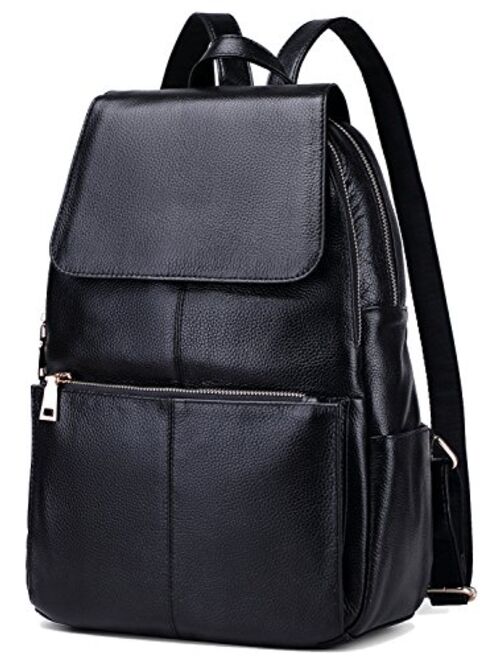 Coolcy Casual Women Real Genuine Leather Backpack (Black)