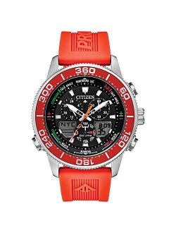 Men's Top of Water Stainless Steel Quartz Diving Watch with Rubber Strap, Orange, 22 (Model: JR4061-00F)