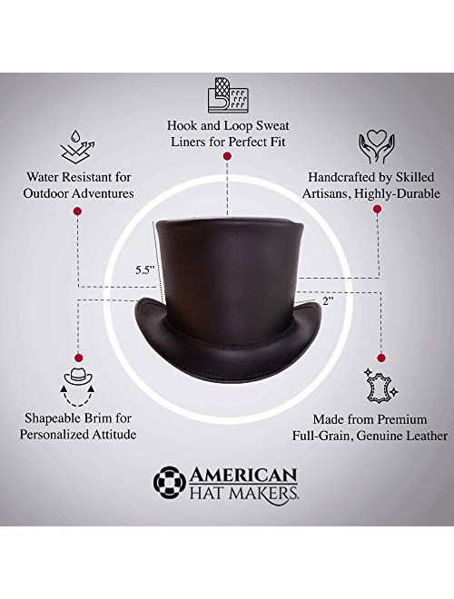 American Hat Makers Topper Top Hat, Unbanded — Tall, Handcrafted, Genuine Leather