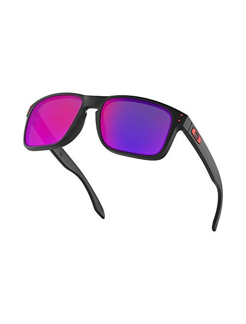 Oakley Holbrook Sunglasses (Matte Black Frame, Positive Red Iridium Lens) with Lens Cleaning Kit and Country Flag Microbag