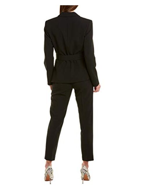 Tahari ASL Women's Belted Asymmetric Pebble Crepe Pant Suit