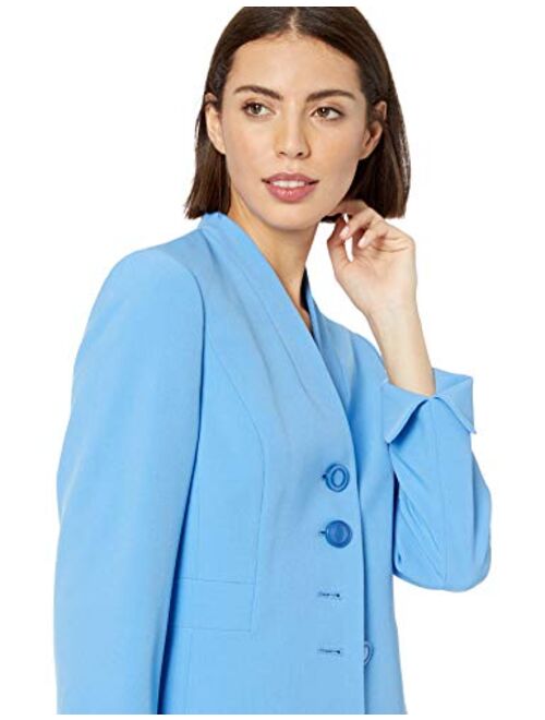 Le Suit Women's 4 Button V-Neck Crepe Ruffle Hem Skirt Suit