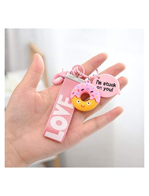 Keychain 1PS Resin Mini Cute Key Chain Kawaii Bag Chain Straps Donut Cake Keychain (Color : Fushia)