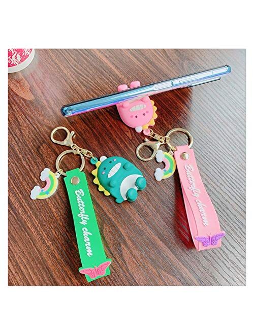 YSDSPTG Keychain Cute Little Green Dinosaur Key Chain Women Girl Kawaii Keychain Fashion Keyring Animal Dating Interior Accessories (Color : Gray)