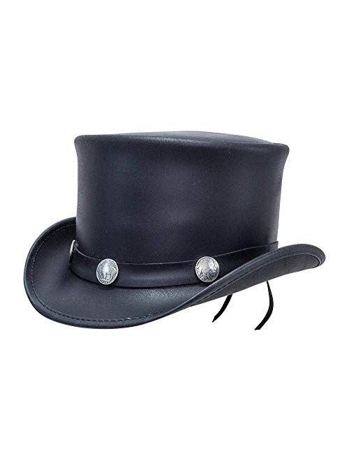 Voodoo Hatter-El Dorado Buffalo Nickel Band Band, Black or Brown Leather Top Hat