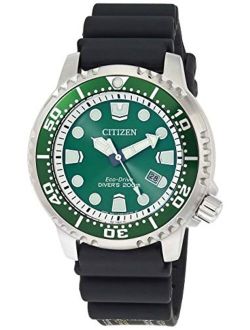 Men's Promaster Dive Watch with Eco-Drive Technology in Stainless Steel Green Dial, Black Rubber Strap, BN0158-00X