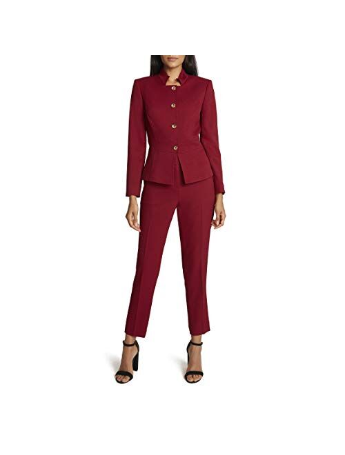 Tahari ASL Women's Stand Collar Jacket and Ankle Pant Set
