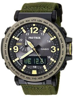 Men's PRO TREK Stainless Steel Quartz Watch with Cloth Strap, Green, 30.5 (Model: PRG-600YB-3CR)