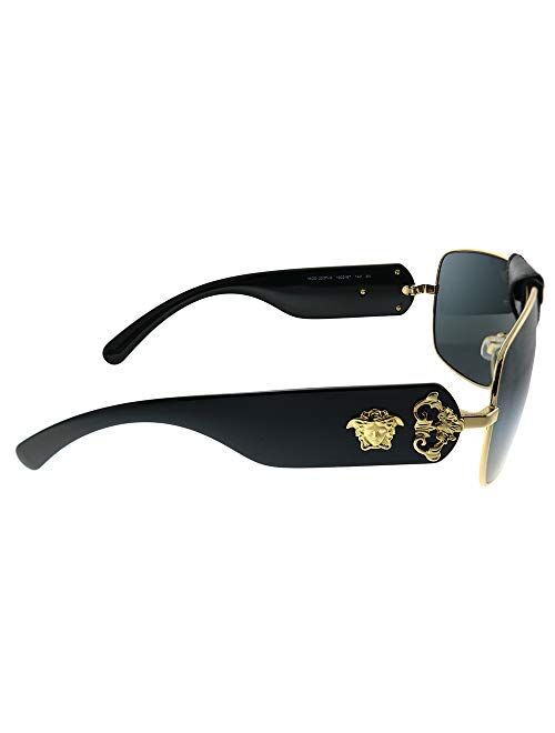 Versace Squared Baroque VE 2207Q 100287 Gold Black Leather Metal Square Sunglasses Grey Lens