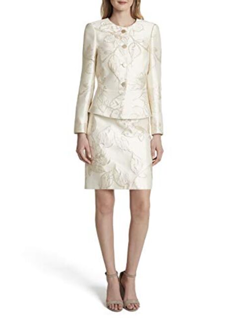 Tahari ASL Women's Gold Floral Nested 4 Button Jacket and A-line Skirt