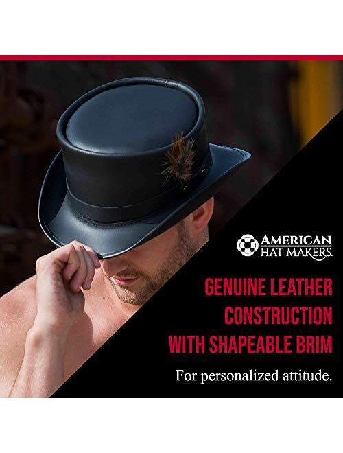 American Hat Makers Marlow Leather Top Hat with LT Band — Handcrafted, Genuine Leather, Highly Durable