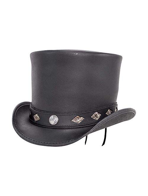 Voodoo Hatter Topper-Diamond Inlay Band by American Hat Makers Leather Top Hat