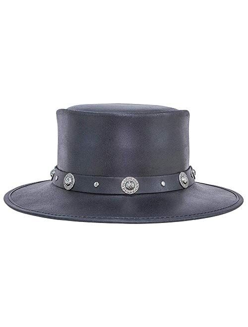 American Hat Makers Silverado Leather Pork Pie Handcrafted Hat with Concho Band
