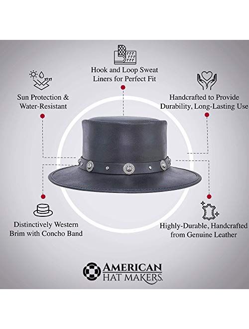American Hat Makers Silverado Leather Pork Pie Handcrafted Hat with Concho Band
