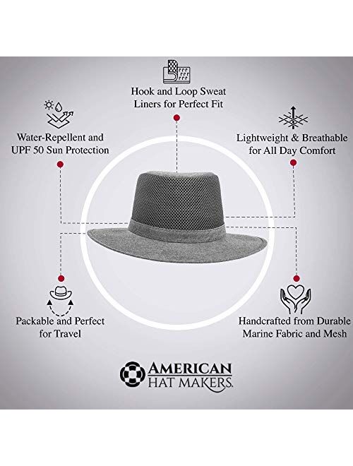 American Hat Makers Roamer Mesh Hat — Handcrafted, Breathable, Highly Durable, Water Repellent, UV Sun Protection, System
