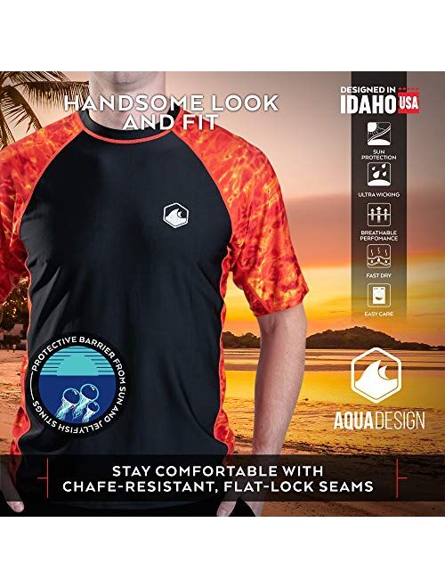 Aqua Design Mens Short Sleeve Rash Guard Shirt: Surf Swim Rashguard Shirts