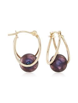 Double Hoop Pearl Earrings in 14kt Gold
